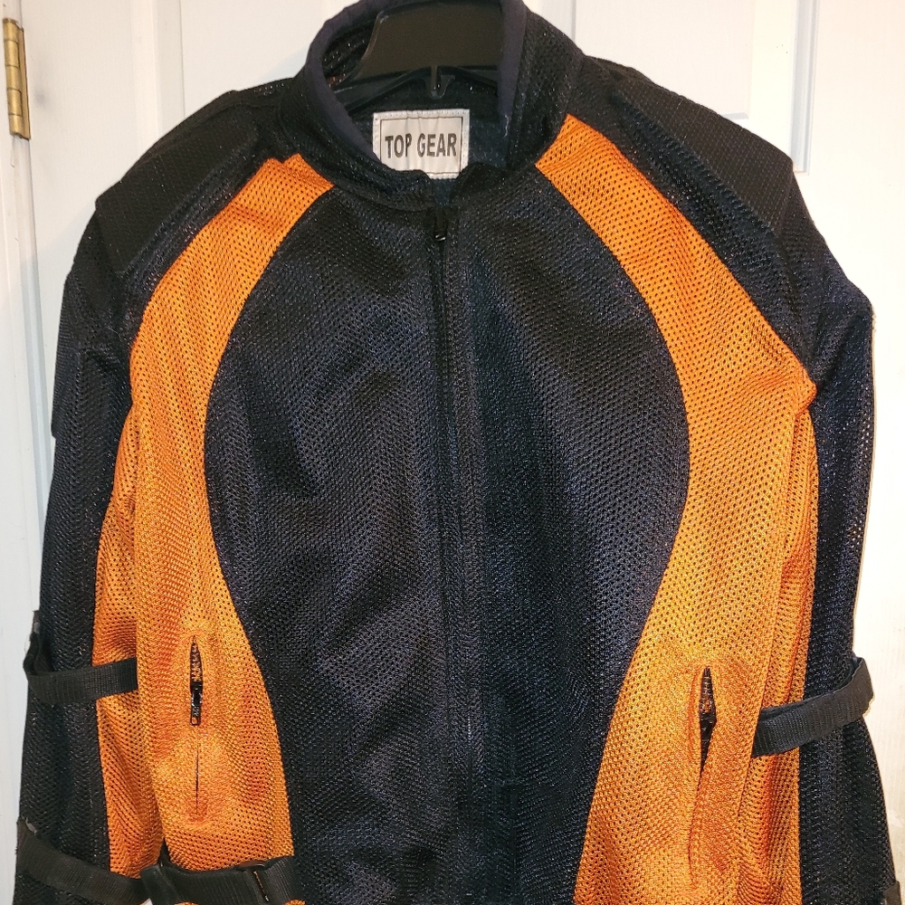 Mens 3xl mesh motorcycle jacket armored Top Gear orange black